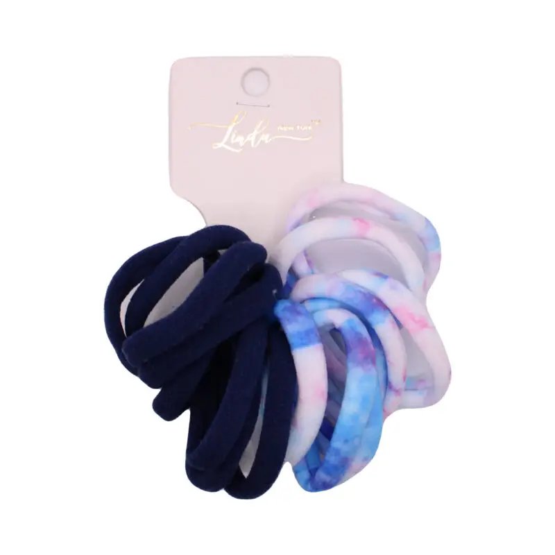 Set de ligas azules con estampado tie-dye