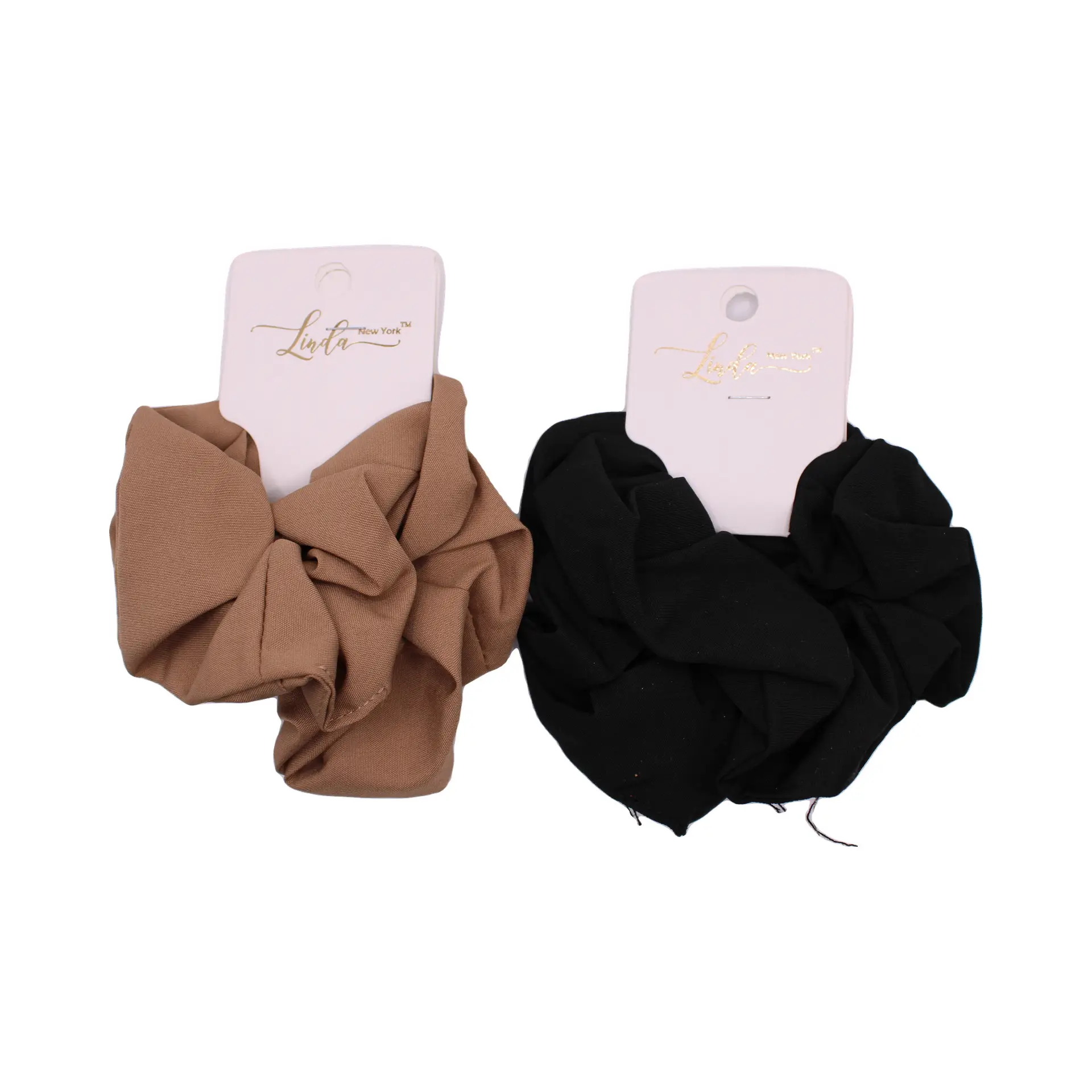 Camel and Black Satin Scrunchie Set - Imagen 2