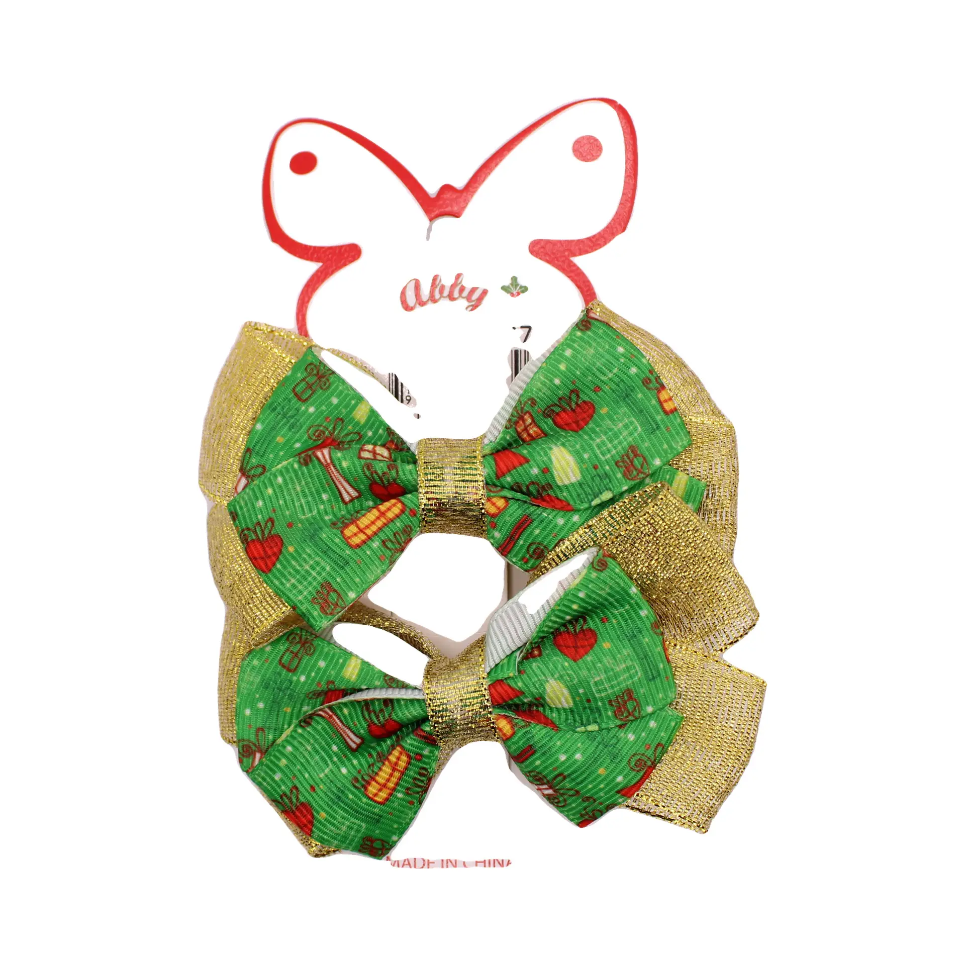 Pinza con moño navideño dorado