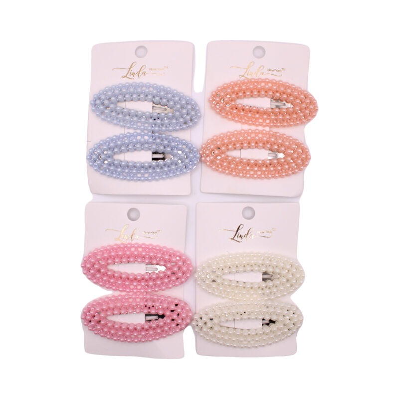 Set de broches de presión con decoración perlada – Rosa y marfil