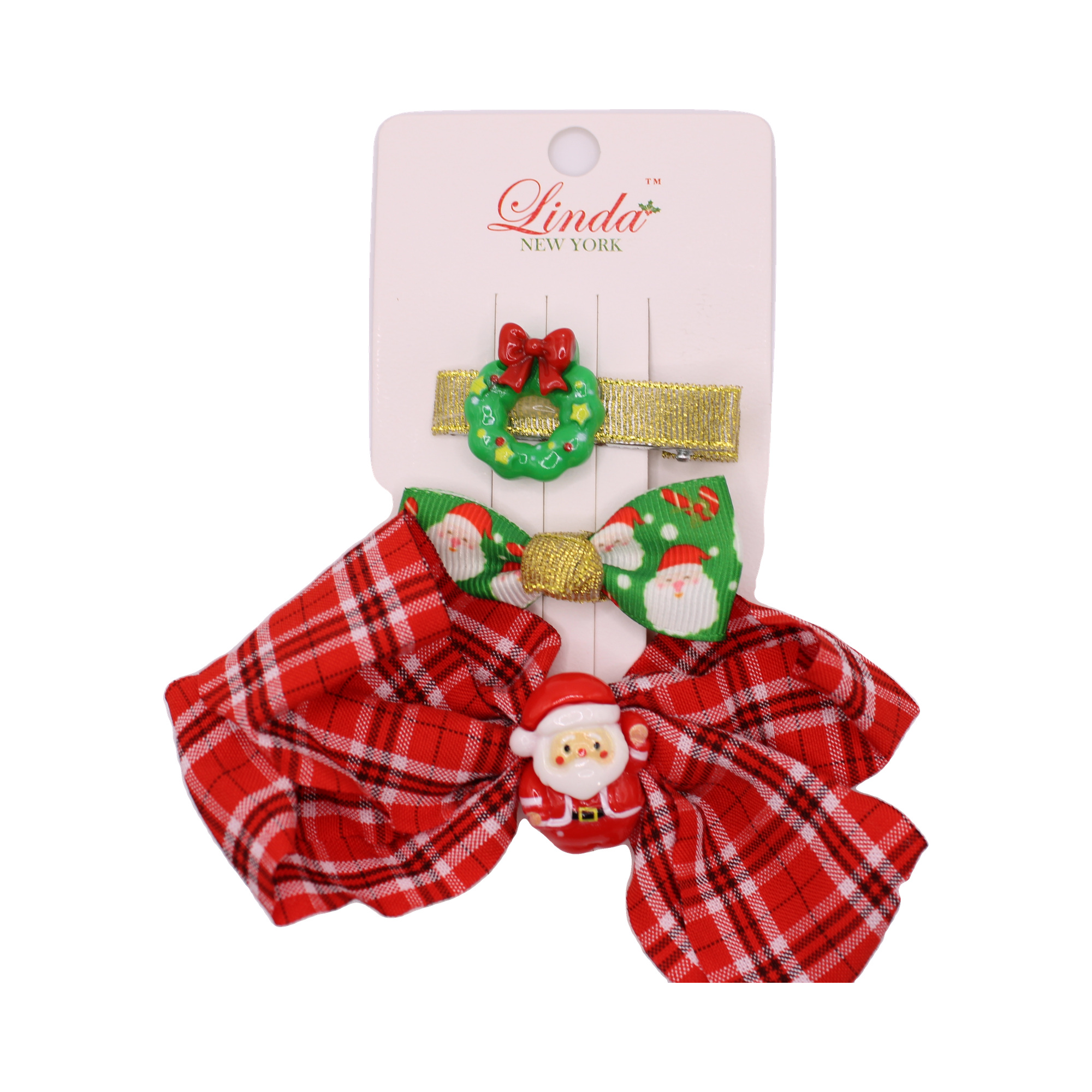 Set de pinzas con moños de Santa a cuadros