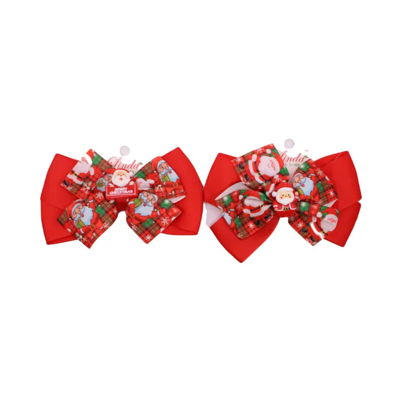Red Santa Bow Hair Clip Set